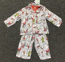New The Grinch and Cindy Lou and Max boys size 18 month Christmas flannel pajama set 