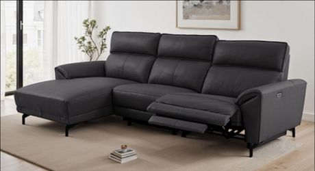 Brand New Black Top Grain Leather Power Reclining Sectional Sofa