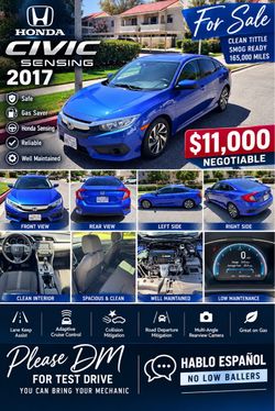 Clean Tittle Honda Civic Sensing 2017
