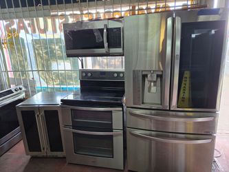 Stainless steel appliances with wine/fridge