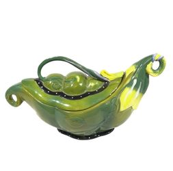 Blue Sky Clayworks Pea Pod Serving Dish Heather Goldminc Sugar Snap Tureen 2011