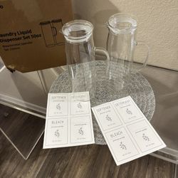 Laundry Detergent Dispenser Set with Labels and Handle for Laundry Room Organization and Storage- Easy Pour 2 Pack 50 oz Liquid Laundry Containers for