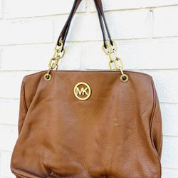 Michael Kors 100% Brown Leather Gold Chain Shoulder Bag Purse