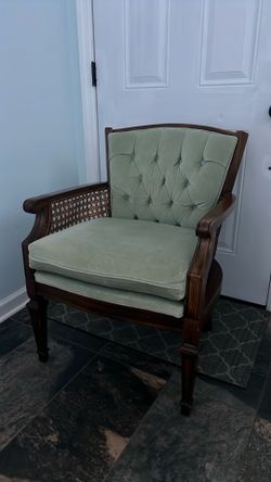 Vintage Mid-Century sage green Regency style armchair