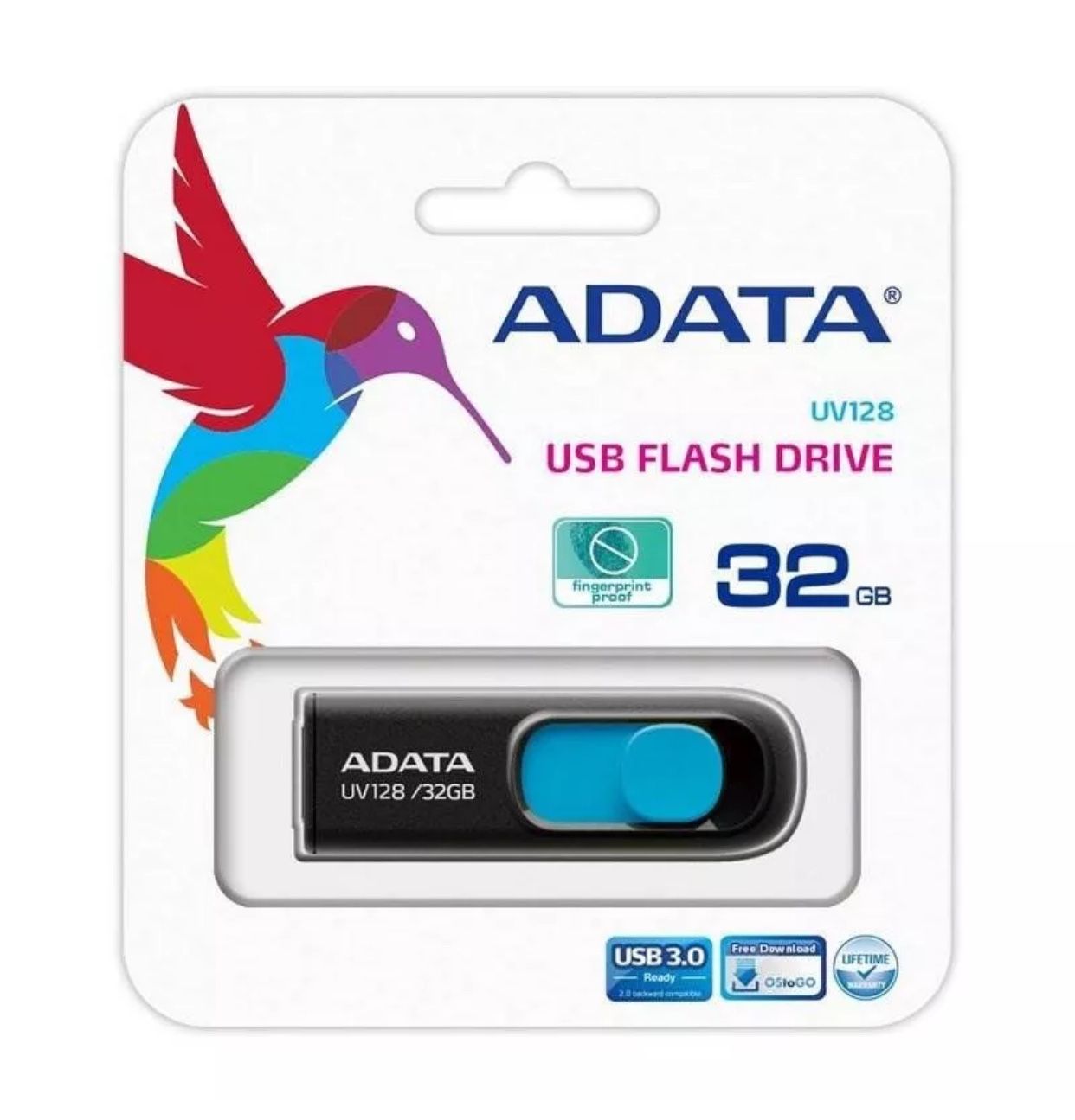 10x* ADATA DashDrive Series UV128 32GB USB 2.0 Flash Drive Black/Blue