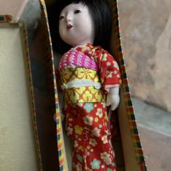 Vintage Japanese Ichimatsu 10" Girl Porcelain Doll With Kimono