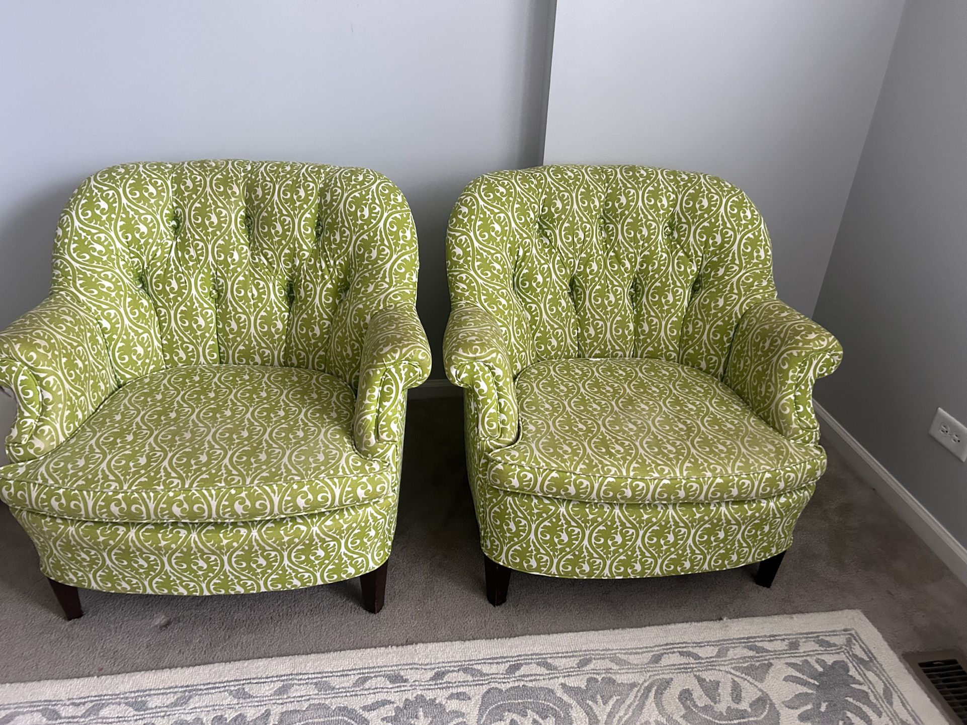 Pair Of Green Tufted Antique Club Chairs