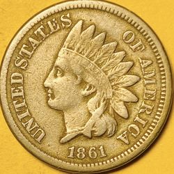 1861 U.S. INDIAN HEAD PENNY CENT 1c COIN (VF-Very Fine)