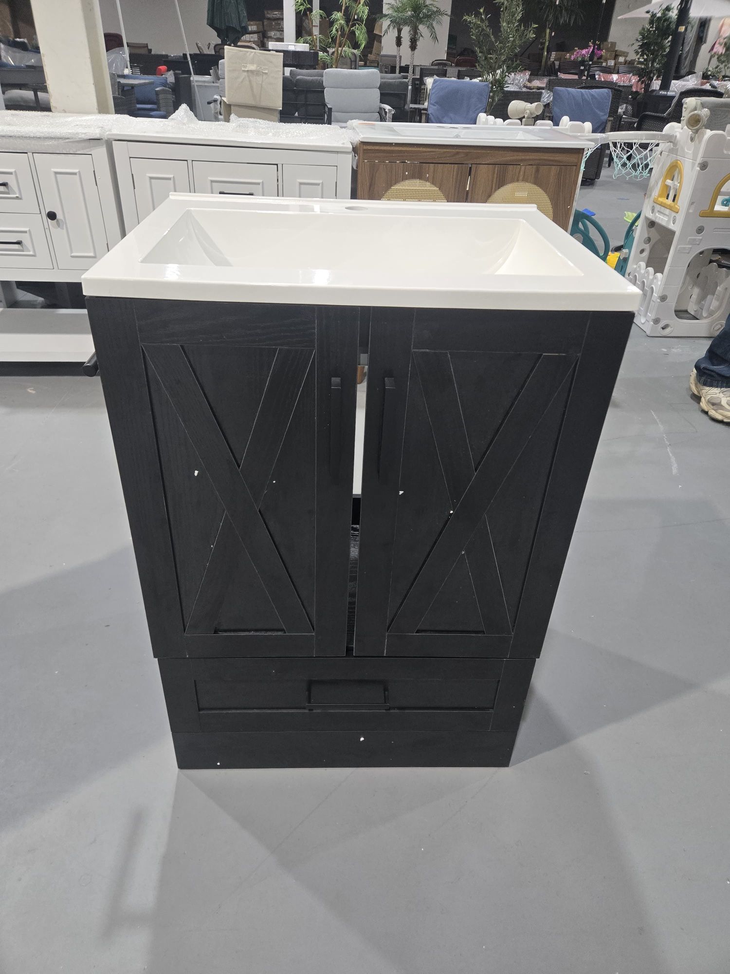 M-New 24" Bathroom Vanity with Sink, Bathroom Storage Vanity Sink Cabinet with 2 Doors & 1 Drawer Space, Farmhouse Wooden Free Standing Bathroom Cabin