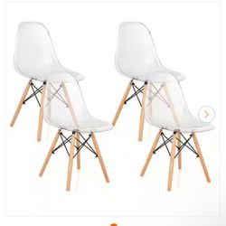 Costway Set of 4 Dining Chairs Modern Plastic Shell Side Chair w/Clear Seat & Wood Legs