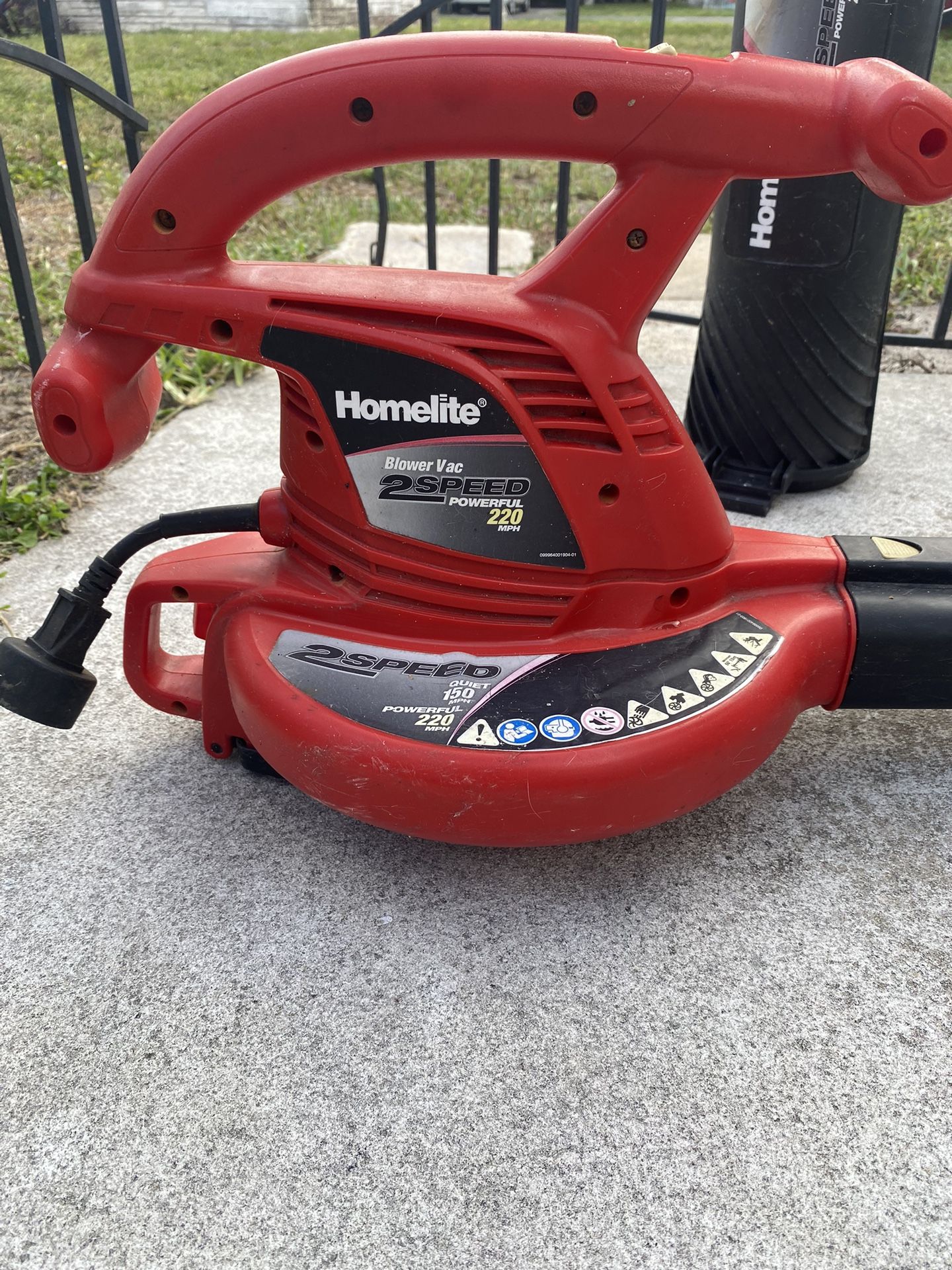 Homelite Blower Vac 2 Speed 220 Mph Electric