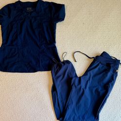 Unisex Blue Stretch Jogger Scrub Set V-Neck Top & Pants MT