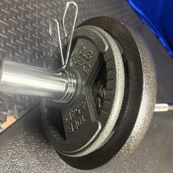  Brand New Olympic Weightlifting Equipment; Curl Bar with Pair of 25s and Pair of 10s. 90 # Brute.