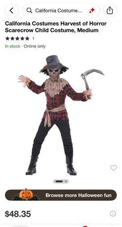 NEW (Opened) Kids Scary Scarecrow Halloween Costume Size M (8–10) Complete Set