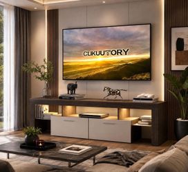 Modern Lighting For up to 75” TV Stand with Large Storage, TV Console with 20 Color LED Lights, Entertainment Center Media and Open Shelf.