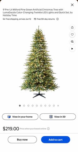 9' Pre-Lit Milford Pine Green Artificial Christmas Tree with LumaDazzle Color-Changing Twinkle LED Lights and Quick Set, by Holiday Time
