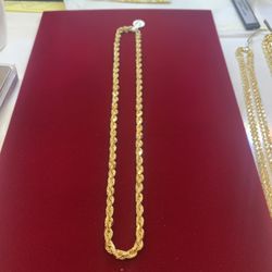 10 K Y Solid Gold Diamond Cut Rope Hollow Chain 20 inches 6 MM