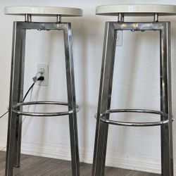 Set of 2 Bar Stools - White & Chrome
