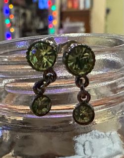 Green Crystal Drop Stud Earrings