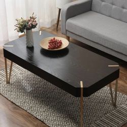 BLACK WOODEN COFFEE TABLE GOLD LEGS