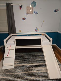 Twin low loft bed with slide