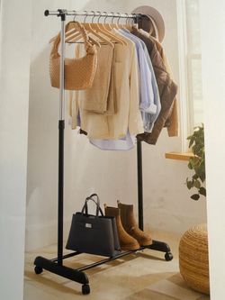 Brightroom Garment Rack Black – Adjustable Clothing Rack with Shoe Shelf – New in Box
