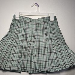 Teal Plaid Skirt - Small