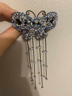 Blue butterfly hair clip / barrette