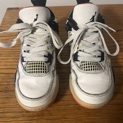 Jordan Air Jordan 4 White Black Red Leather Kids Sneakers Lace Up size 11.5C