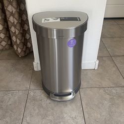 simplehuman 60 Liter Semi-Round Hands-Free Kitchen Step Stainless Steel Trash Can with Soft-Close Lid, Brushed