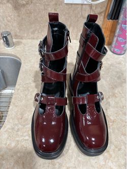 New Free People Merlot Max Mary Jane Hybrid Leather Boots size 8