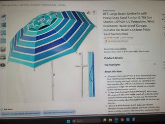 Fncanta 8FT Large Beach Umbrella with Sand Anchor