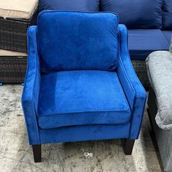 Upholstered Single Sofa with Wood Legs, Modern 1-Seater Sofa with Armrests, Comfy Velvet Accent Chair for Living Room-Navy