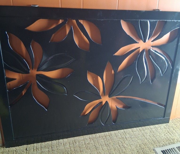 LARGE BLACK WOOD CUT OUT PALM FROND WALL ART PANEL 40"X28"