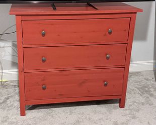 Red IKEA Hemnes 3 drawer dresser