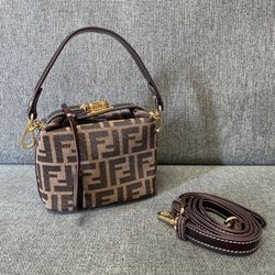 FENDI Zucca Canvas Hand Bag Black Brown