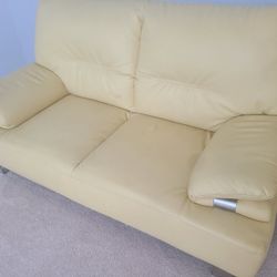 Yellow Contemporary Leather Sofa/Love Set