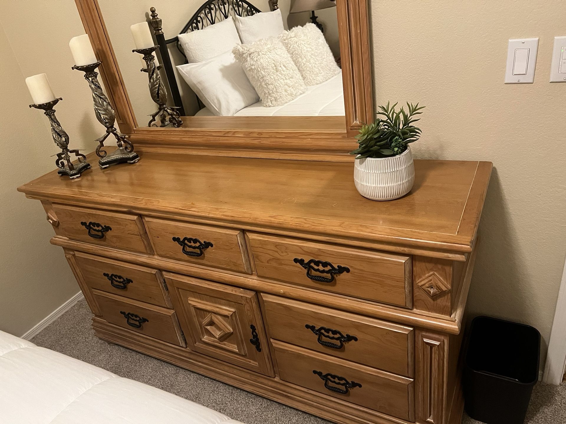 Beautiful Dresser With Mirror And One Nightstand