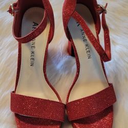 Anne Klein AK Vaughn Holiday Red Glitter Strappy Peeptoe Platform High Heels 9