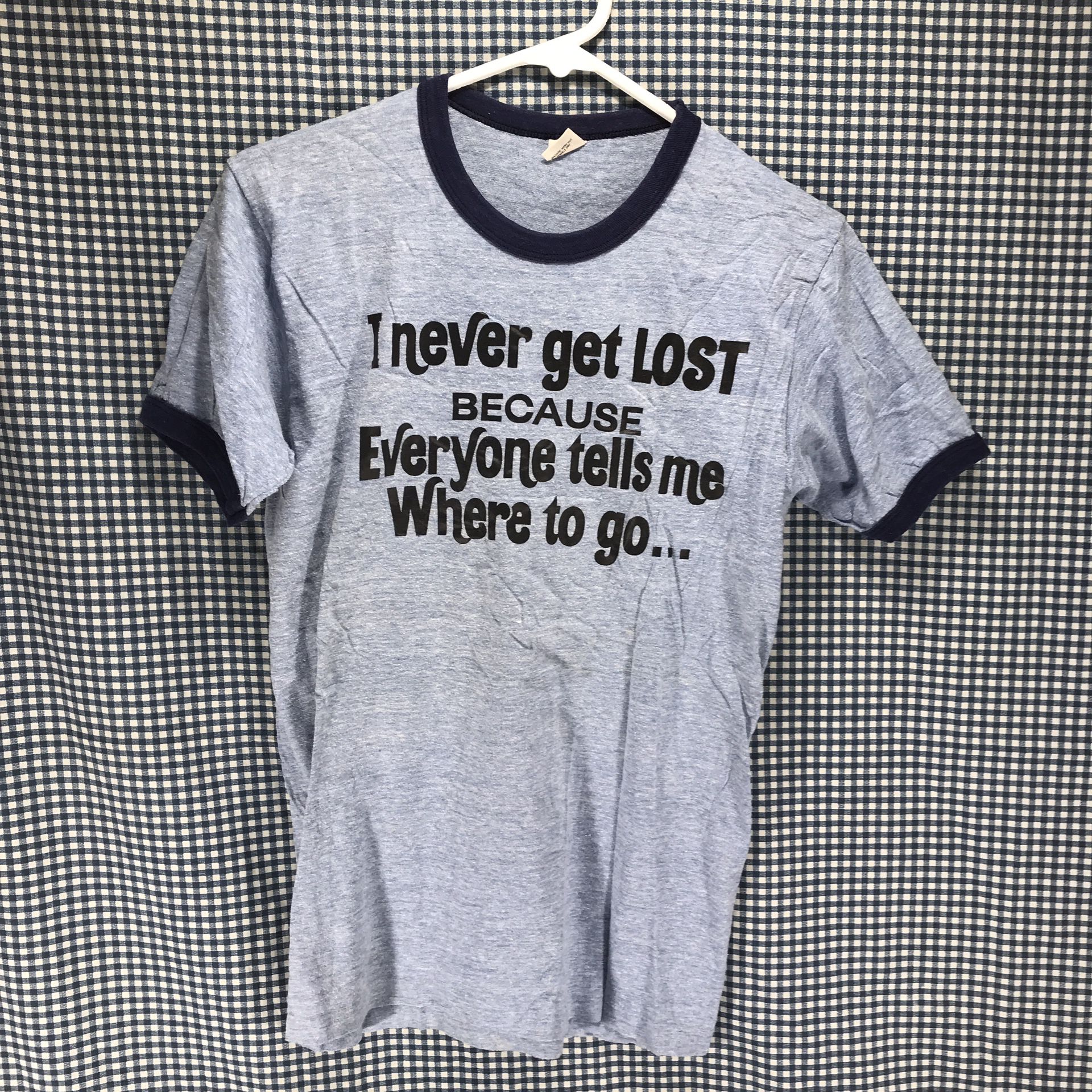 Vintage Early 80s Hanes Ringer I Never Get Lost T-Shirt Men’s Medium