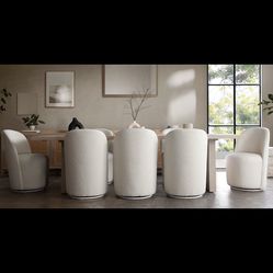 White Boucle Swivel Dining Chair - Free Delivery ✅ Sherpa Accent Dining Chair - White Dining Chair 