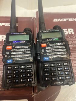 2 X BAOFENG UV-5R V2+ 5W 128CH dual band Two Way Radios