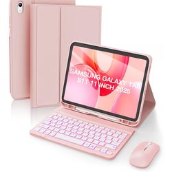 Pink Case, Backlit Keyboard, & Mouse for Samsung Galaxy Tab S11 11" SM-X730/X736B (TABLET NOT INCL!)