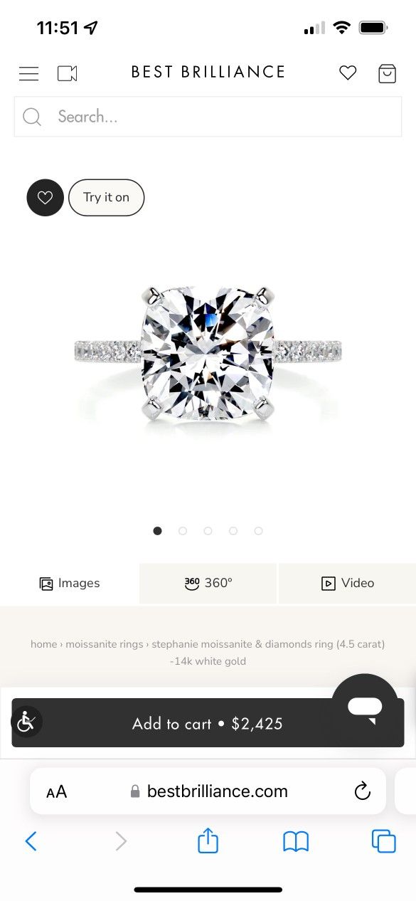Engagement Ring 4.5 Carat Moissanite Diamond 14k White Gold Cushion Cut And Wedding Band 1 Carat