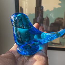 Vintage 1986 Glass Turquoise Bird
