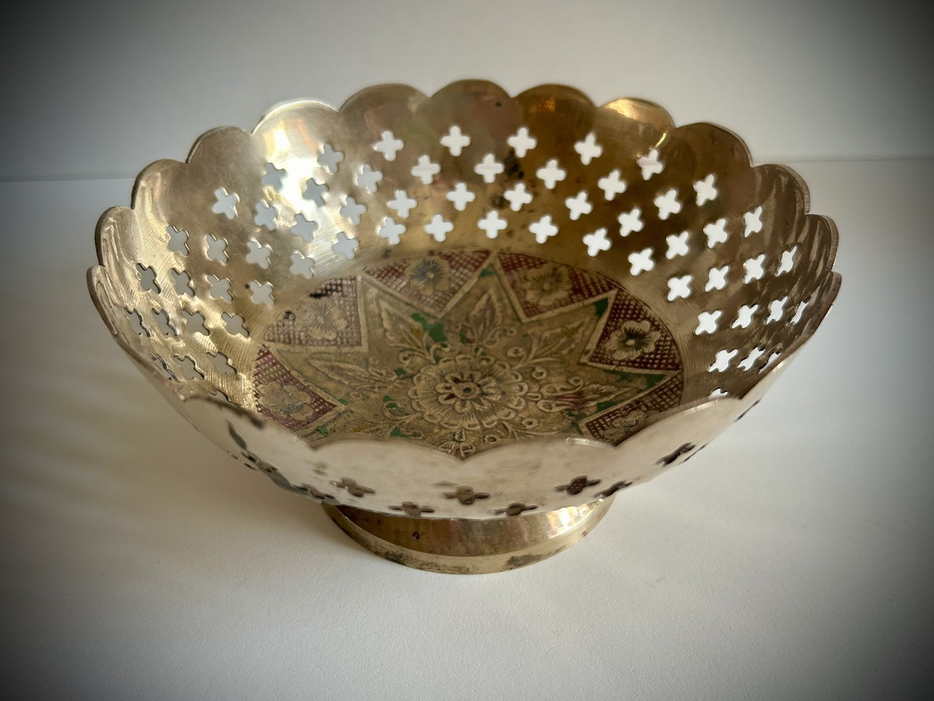 Brass Engraved Pedestaled Bowl