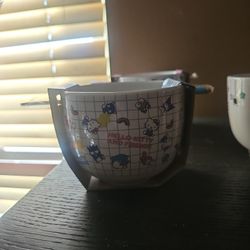 Hello Kitty And Freinds Cermic Bowl With Chopsticks