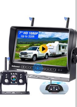 DoHonest FHD 1080P Digital Wireless Backup Camera Kit Built in DVR 7'' Monitor Split Screen Highway Observation System for Trucks,Trailers,Campers,RVs