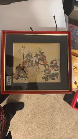 Japanese Embroidered Warrior Framed Art Vintage