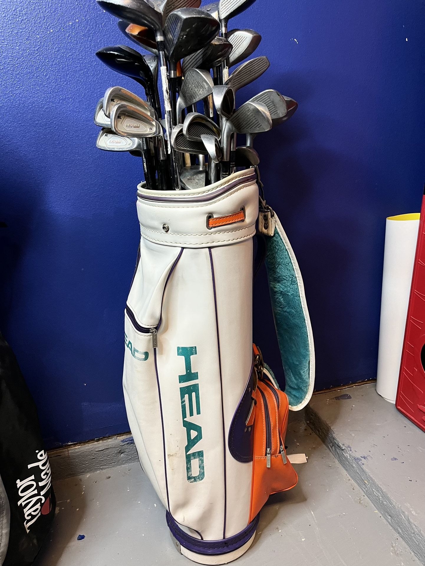 Vintage Right Hand Golf Clubs + Leather Staff Bag